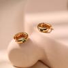 Women 18k Gold Plated Brass Small Plain Hoop Earrings Inlaid Green Zircon