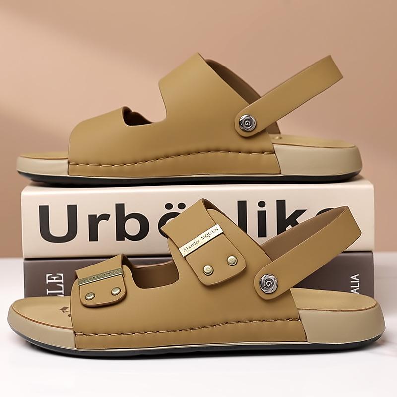 Fashion Summer New Designer Leather Sandals for Men Solid Color Fashion Casual Dual-use Slippers Male Outwear Beach Shoes Man