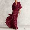 Abito Maxi da Donna con Scollo a V e Maniche a Palloncino, Vestibilità Aderente, Vita Alta, Elegante, Wrap, Lungo
