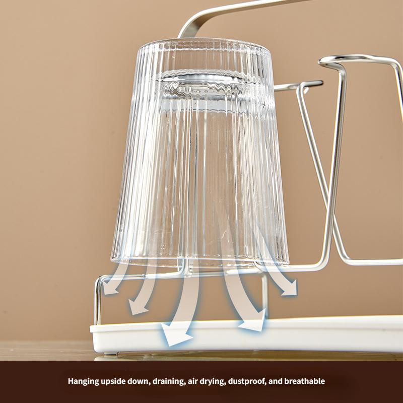 Suport pahare din oțel inoxidabil cu tavă de colectare a apei, suport pahare cu scurgere inversată, suport pahare din fier, uz casnic 6 pahare