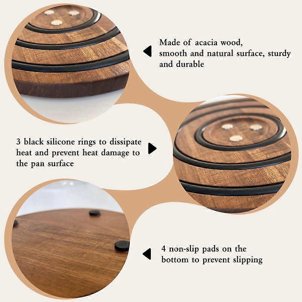 Magnetic Pot Coaster -Acacia Wood Trivet with Silicone Rings for Hot Pots, Pans & Dishes