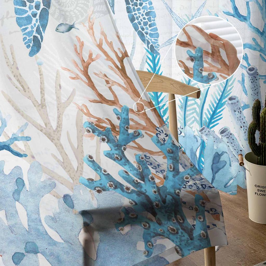 Marine Koraal in Zomer Tule Raamgordijnen voor Slaapkamer Luxe Huisdecoratie Draperieën in Woonkamer Chiffon Panelen