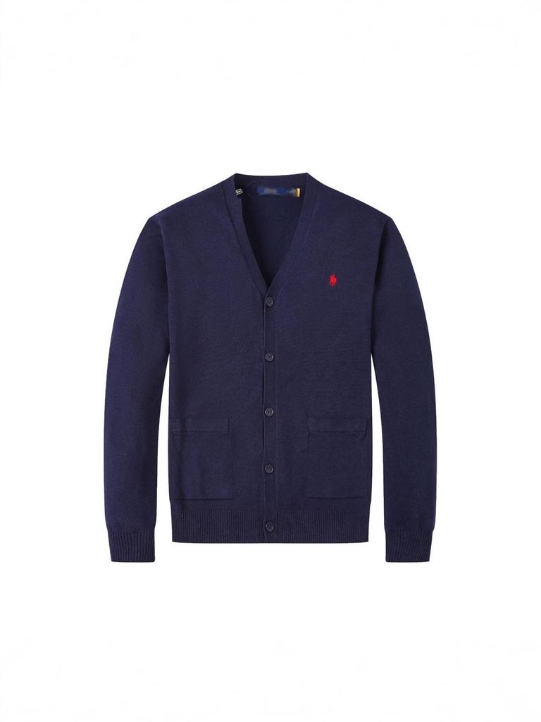 Men's Cotton V-Neck Sweater with Small Horse Embroidery – Classic, Versatile Spring/Autumn Knitwear