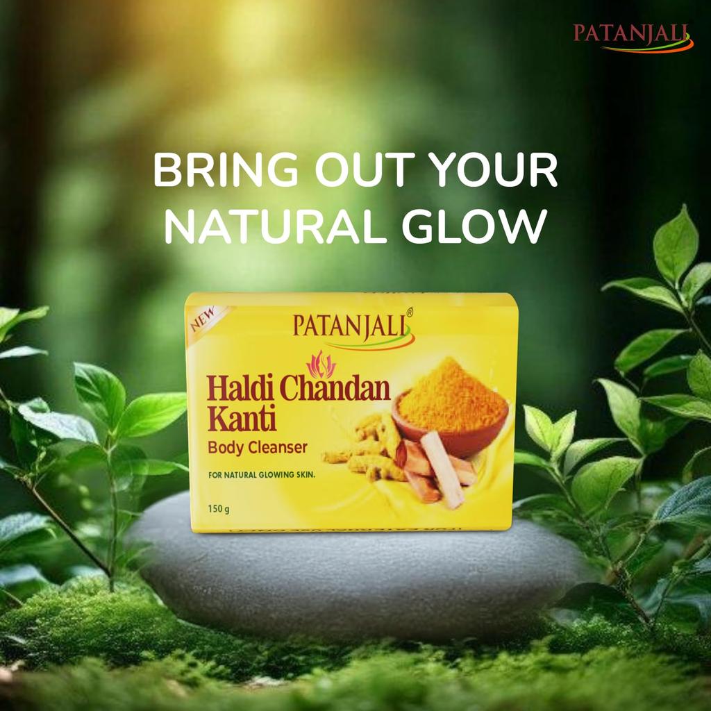 Patanjali Haldi Chandan Kanti Body Cleanser Soap 150 G X Pack Of 4 Nourishing Moisturizing Bar For Soft Smooth Glowing Skin
