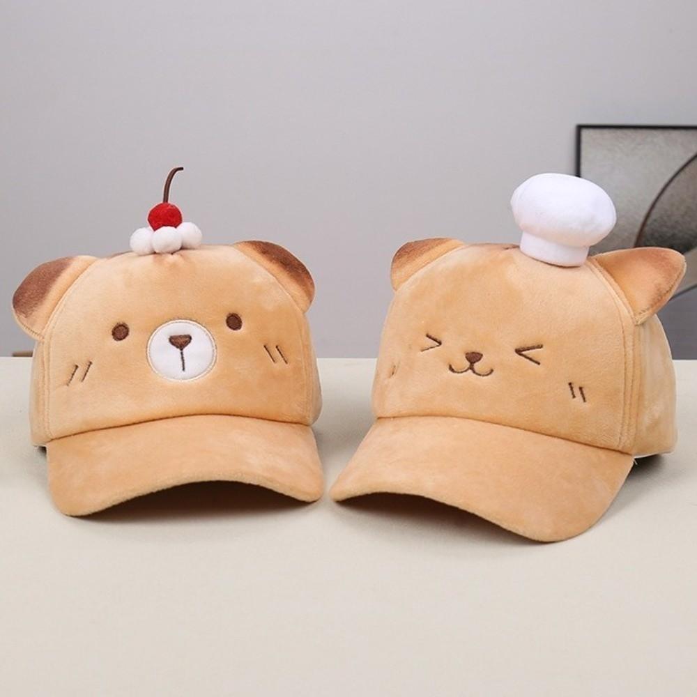 Plush Sweet Bear Sun Protection Cap Cute Cartoon Cat Duckbill Cap Cherry Baseball Cap Women