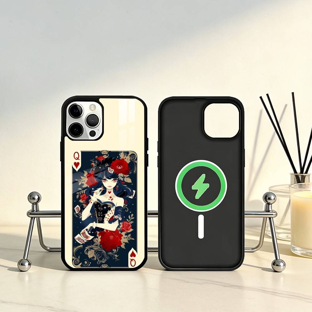 Queen of Hearts Playing Card Phone Case For iPhone17,16,15,14,13,12,11 Plus,Pro Max Magnetic For Magsafe Wireless Charging