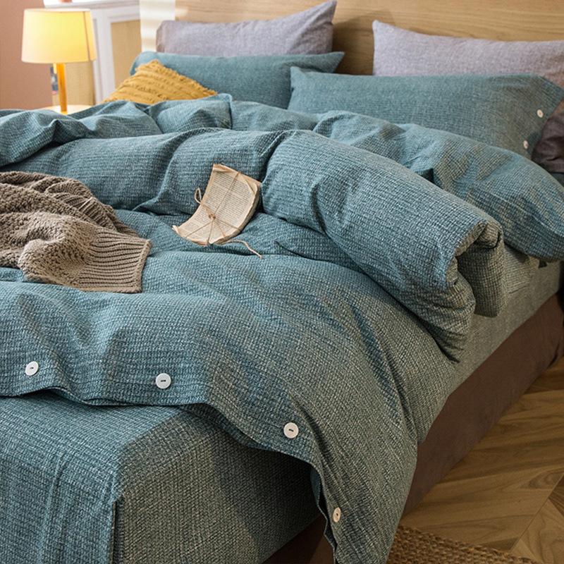 Simple Bed Pure Cotton Polished Four-Piece Cotton Quilt Cover Thickened Warm Bed Sheet 1.8M Double Bed