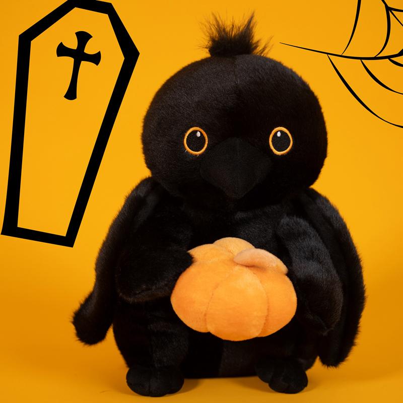 Cute Crow Holding Pumpkin Plush Toy Fluffy Cartoon Animal Stuffed Doll Home Decor Gifts For Boys