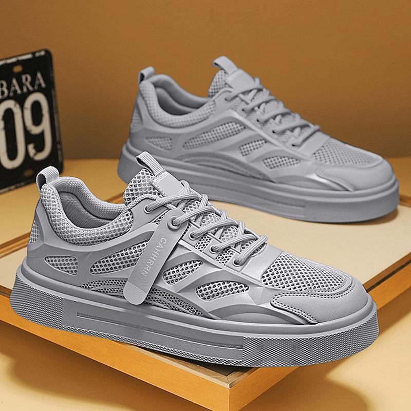 

2025 новая мужская обувь летняя дышащая тонкая сетка модная повседневная маленькая белая обувь на платформе сетчатая обувь универсальная спортивная трендовая обувь 44 серый