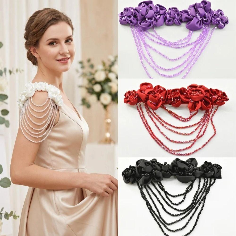 Hand Sewn Beaded Applique Satin Fabric Fabric Flower Fashion Satin Ornament  Gown Trim