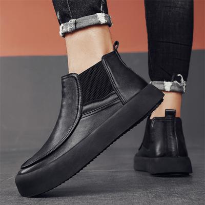 Men's Chelsea Boots Autumn Spring Male Students Walking Casual Shoes Black Leather Ankle Halfboots
