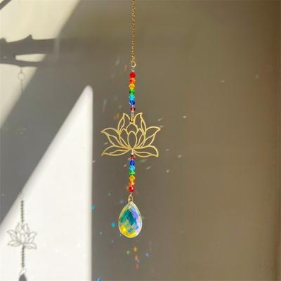 Crystal Lotus Hanging Wind Chimes Sun Catcher Stained Glass Suncatcher Room Pendant Decor Aesthetic Landscape Balcony Yard