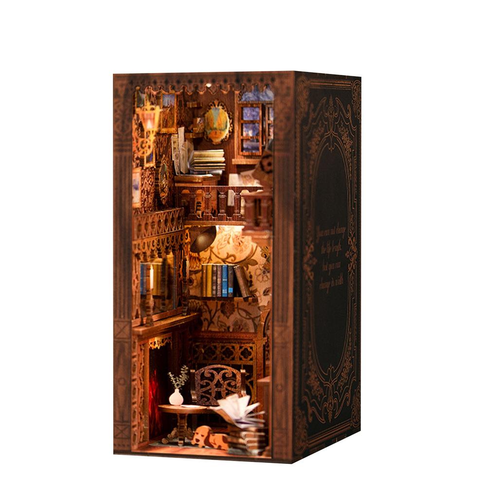 Book Set - DIY Miniature House Dollhouse Kit For Adults And Teens, Small House Bookshelf Decoration 3D Wooden Contains 30ml Glue