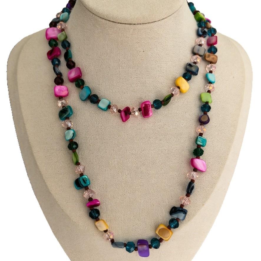 Original Summer Bohemian Color Multi-Layer Shell Glass Crystal Beads Long Sweater Chain Women'S Necklace