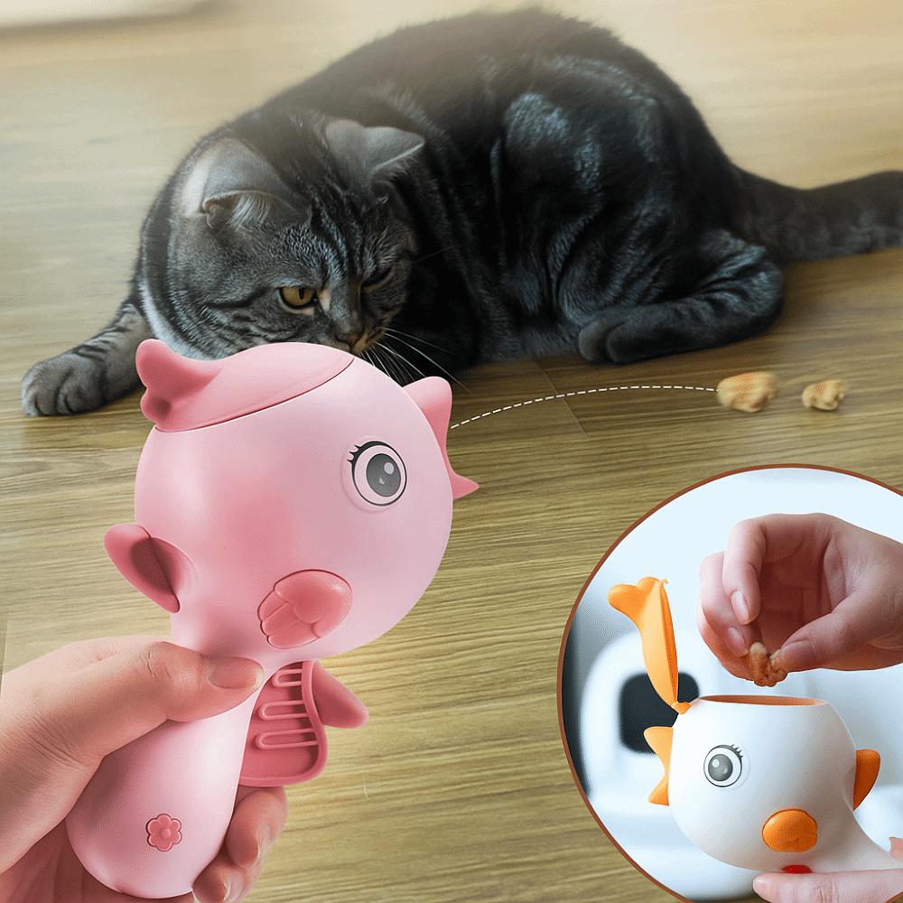 Kreativer Handheld Hundesnack-Werfer Cartoon Automatischer Tierfutterspender Plastik Tragbarer Tierleckerli-Spender Haustiertraining