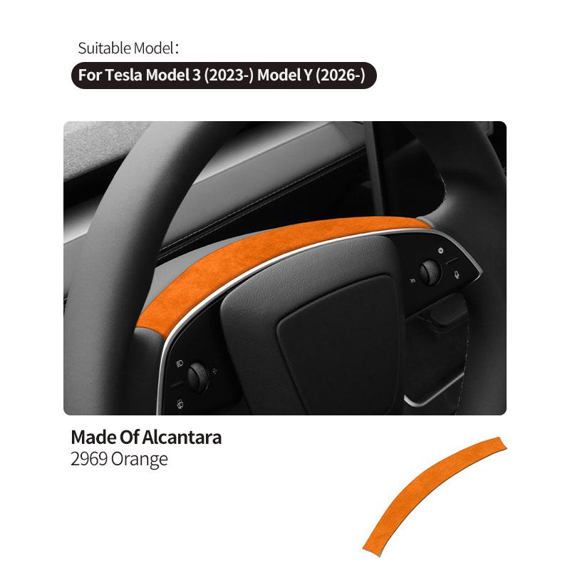

For Tesla Model 3 Highland / Model Y Juniper 2026- Steering Wheel Decorative Frame Trim Sticker Car Accessory Made of Alcantara
