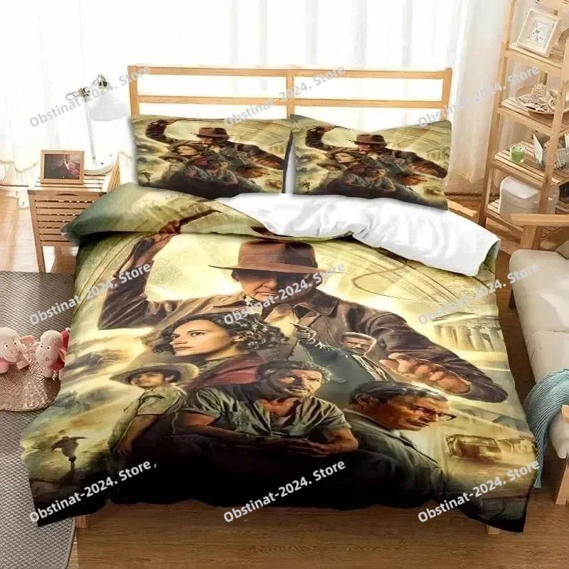 Indiana Jones Das Rad des Schicksals Stilvolles Bettwäsche-Set Bedruckte Bettbezug Laken Kissenbezug Weiche Steppdeckenbezug Voll Queen King Size