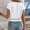 Women's Fashion V-neck Solid Color Hollow Short Sleeve Top T-shirt Summer