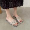 Summer Women's Slippers Flat with Sexy High Quality Flat with Casual Comfortable Non-slip Square Head Ladies Beach Slippers