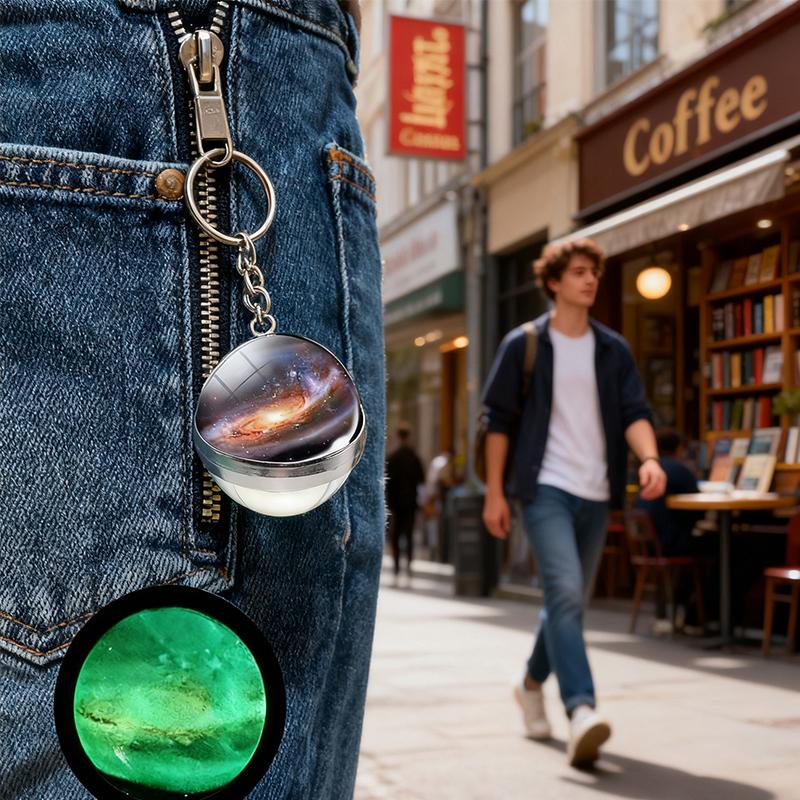 1PC Round Luminous Pendant with Ring Graduation Gift Planetary Earth Keychain Car Glow-in-the-Dark Durable Dual-Sided Cute