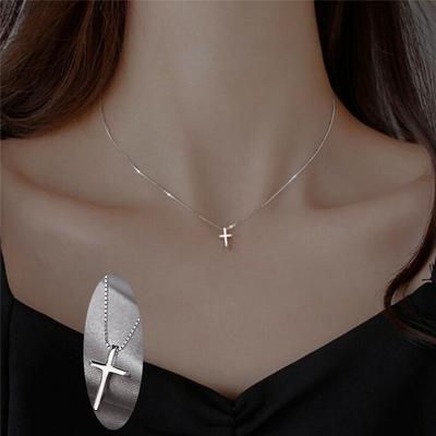 Tiny Cross Pendant Alloy Beautiful Chain Necklace For Womens Jewellery Gifts 1 Pcs Silver Color