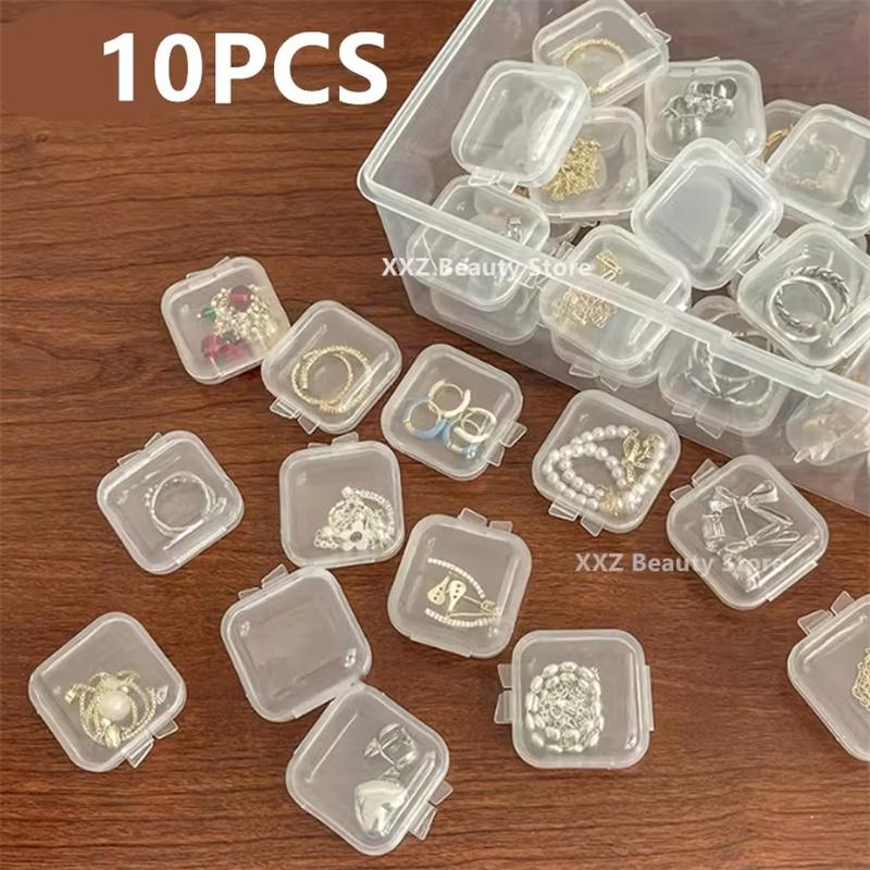 10/50/100/500PCS Transparent Square Plastic Jewelry Box Organizer With Individual Ring Slot For Rings Necklaces Earrings Storage