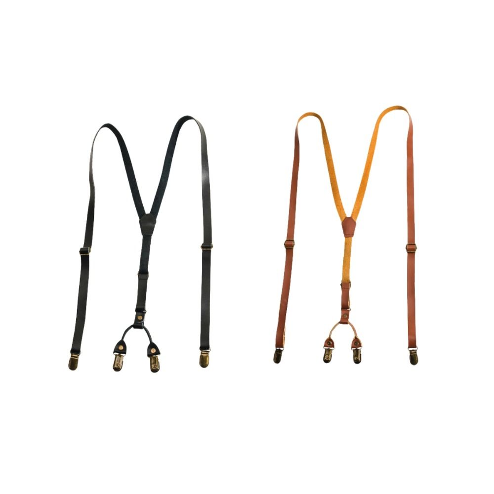 Retro Suspenders for Men Black Suspender Clip Simple Leather Suspenders  Business