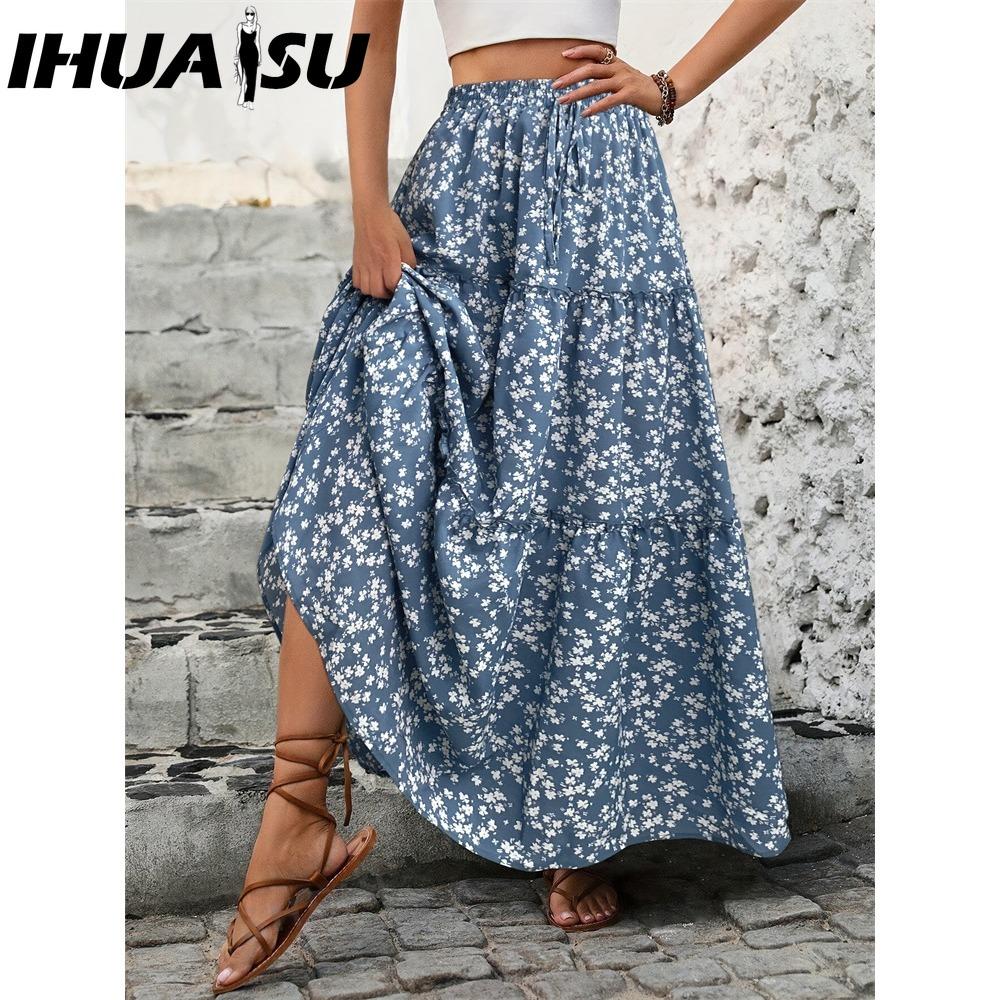 

IHUASU Women s Fashion Casual Floral Print Summer Spring Skirt S чорний