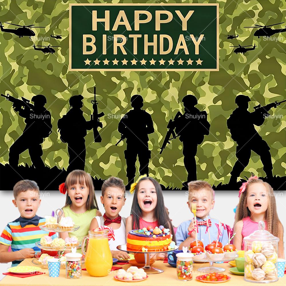 Sfondo Compleanno Camouflage Soldato Pistola Camouflage Esercito Militare Carro Armato Ragazzo Decorazioni Compleanno Articoli per Feste Accessori Fotografici Regali
