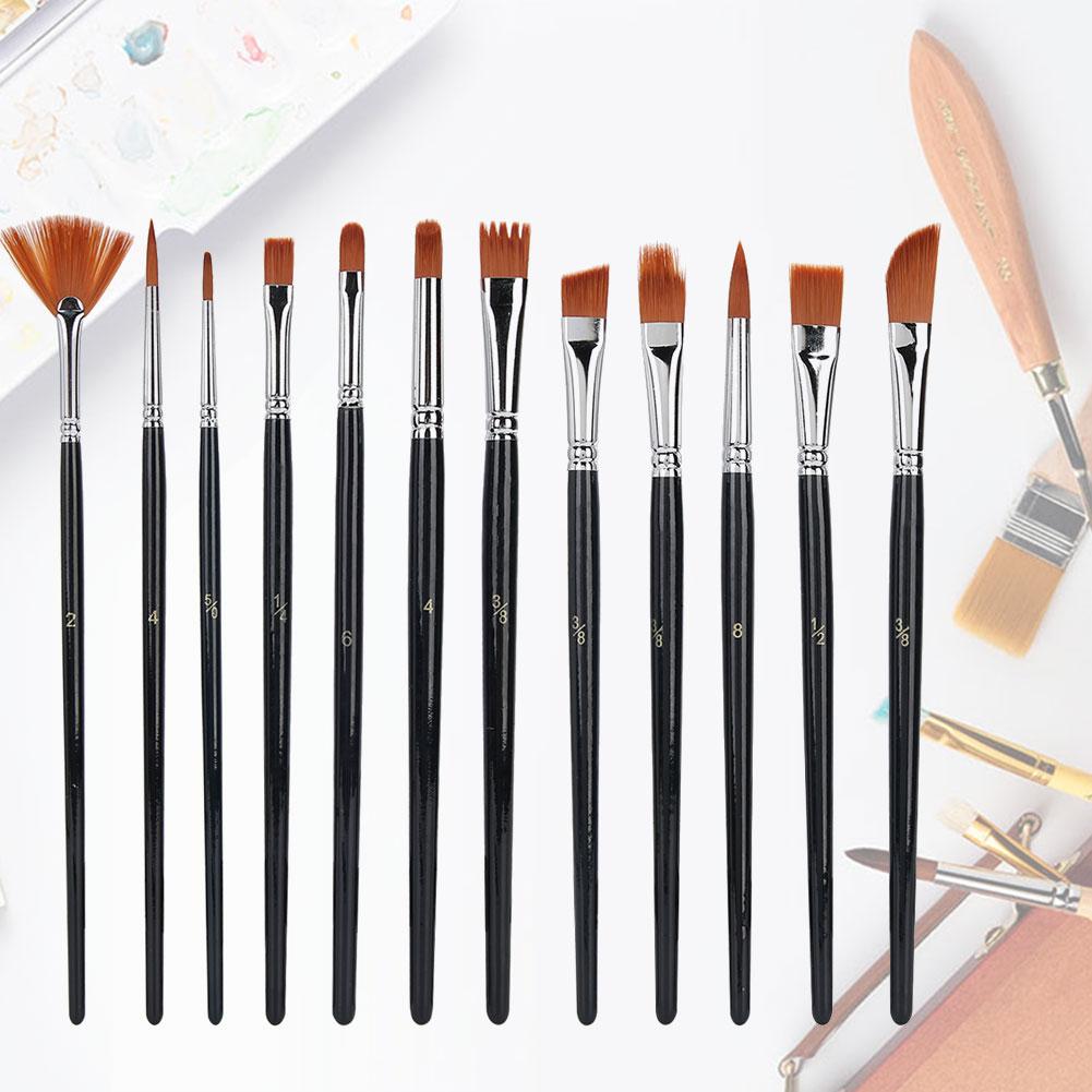 12pcs Nylon Hair Drawing Brush Various Specification Short Rod Drawing Pens for Gouache Oil Painting