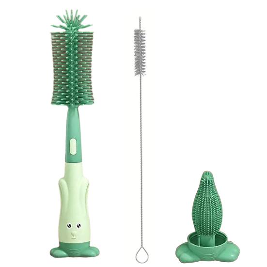 3Pcs/Set Baby Bottle Brush Set Silicone Nylon Bristles 360 Degree Deep Cleaning Cup Brush with Rabbit Shaped Holder