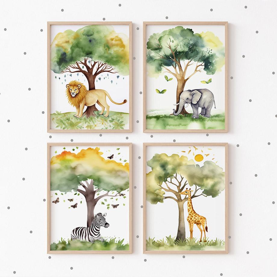 Watercolor Giraffe Elephant Lion Monkey Zebra Wall Art Canvas Painting Cartoon Posters And Prints Pictures Baby Kids Room Decor