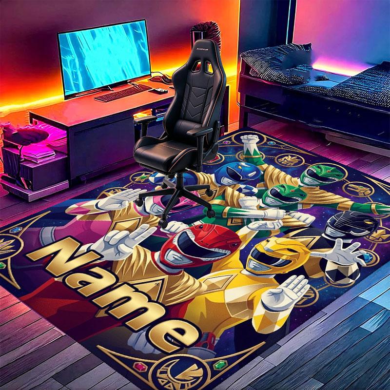Custom Name Personalized Power Rangers Print Carpet, Versatile Home Decor Rug, for Playroom, Apartment, Balcony, Entryway, Hallway Gift