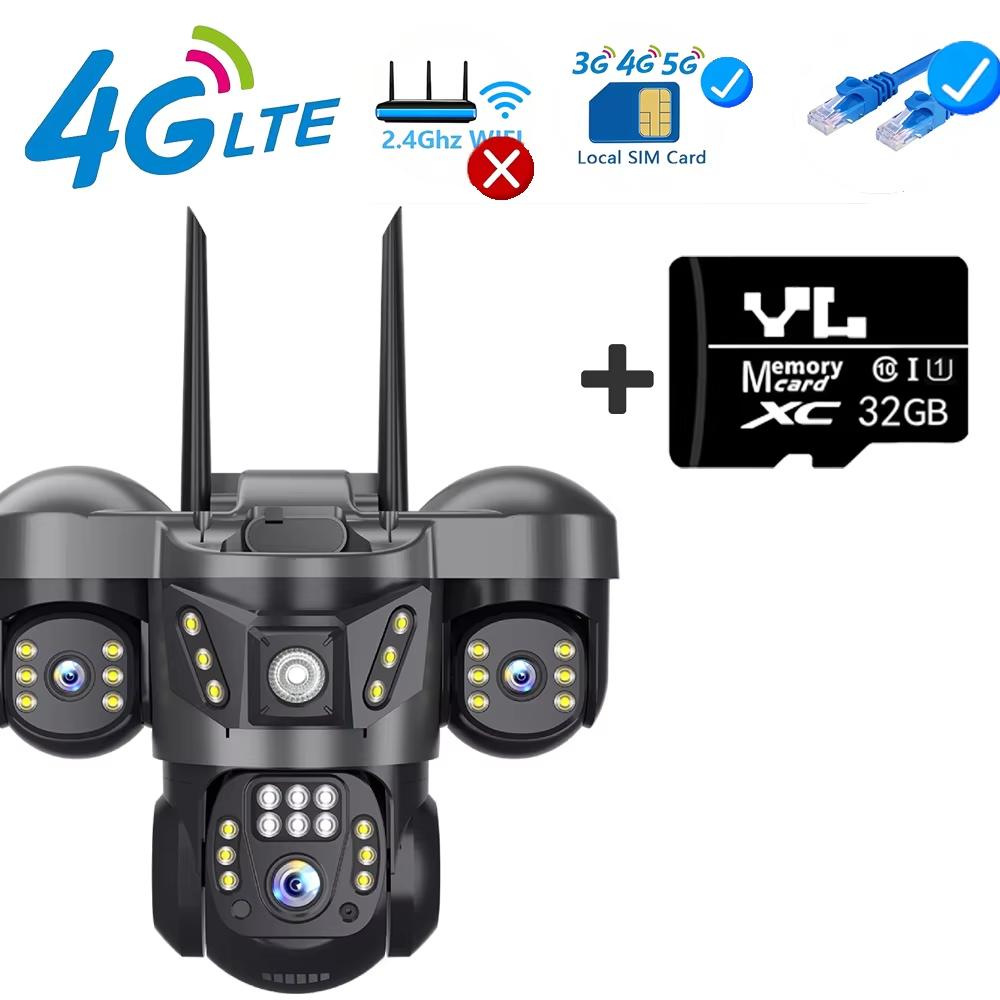 V380 Pro 4G IP Kamera 15MP Wifi Üçlü Lensler Üçlü Ekranlar İnsan Algılama Güvenlik Video Monitörü Dış Mekan Su Geçirmez CCTV Kamera