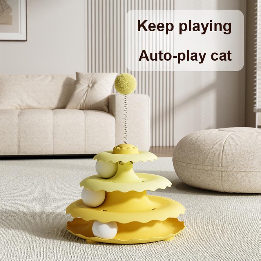 Three-Layer Three-Ball Rotating Cat Toy Interactive Cat Teaser Wand Boredom Relief Cat Exercise Toy for Cats
