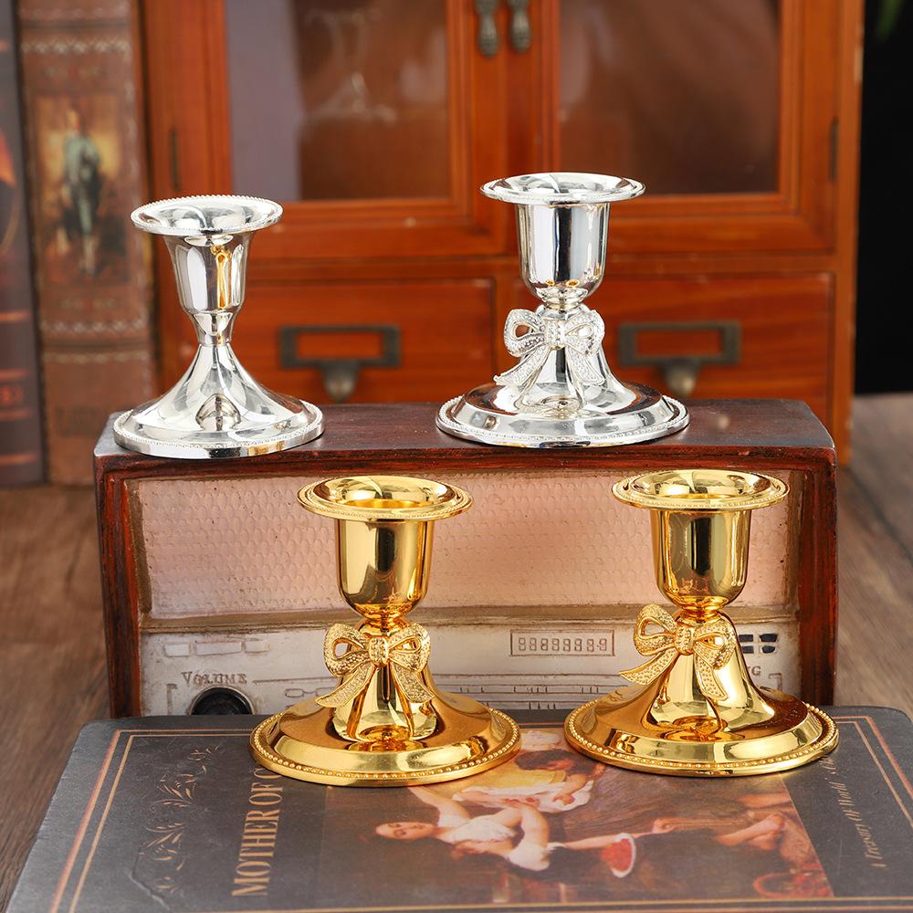2pcs Vintage Zinc Alloy Candle Holders Elegant European Table Decor for Romantic Dinner Home Centerpiece
