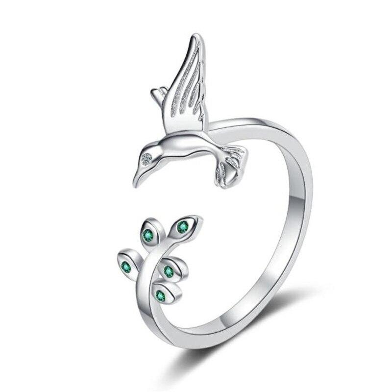 

Новые креативные ювелирные изделия из стерлингового серебра 925 пробы с птицей и сладким цветком, индивидуальные милые свежие листовые ветки, художественные открывающиеся кольца Xzr041