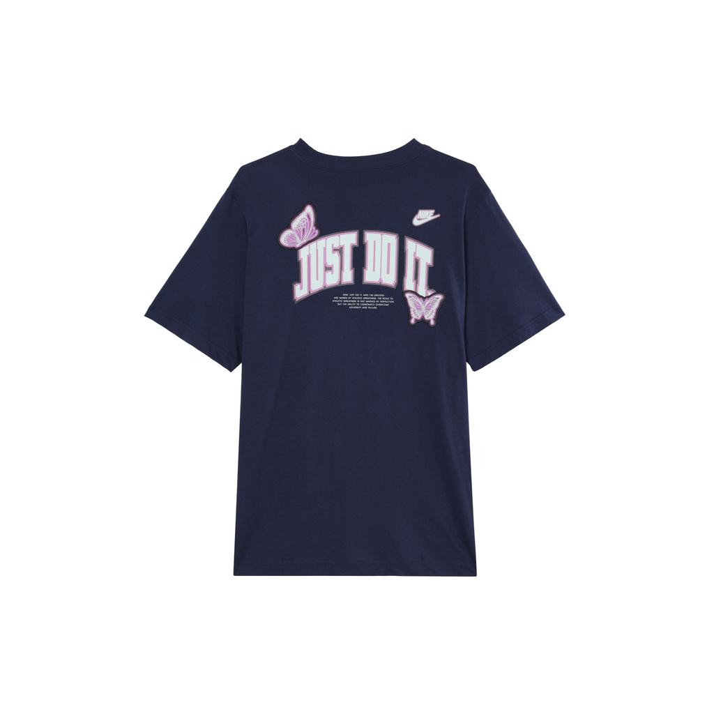 New Nike Women'ss Logo Letter Print Retro T-Shirt 'Navy Blue' FD2548-410