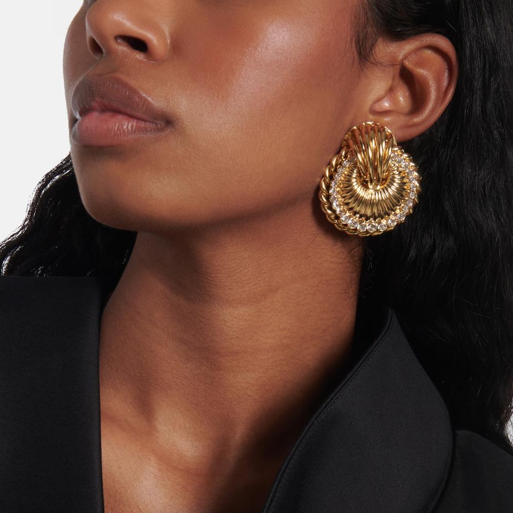 Punk Hiphop Chunky Striped Twist Rope Round Circle Ear Hoops Inlaid Cubic Zirconia Geometric Stud Earrings Githic Jewelry Bijoux