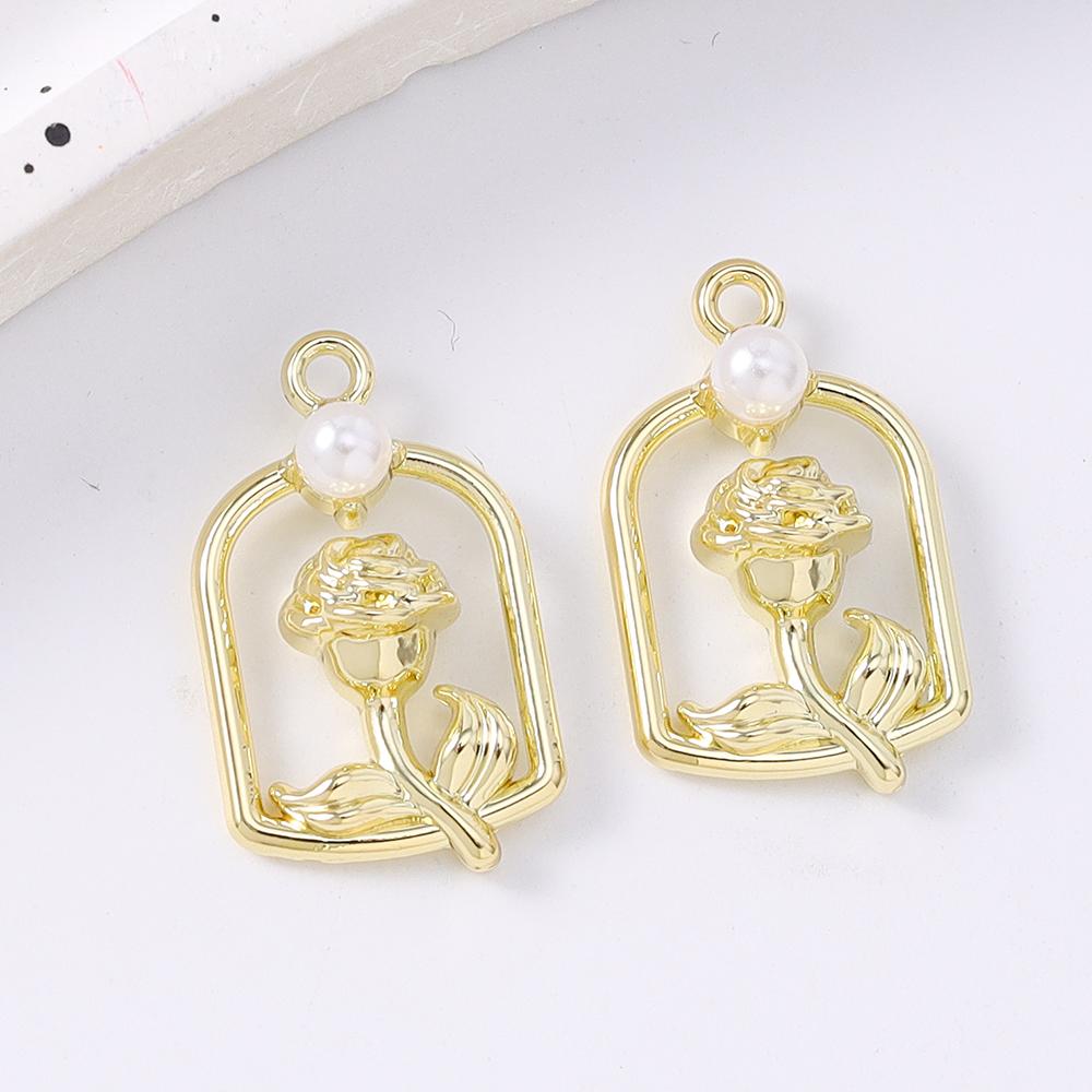 5pcs Alloy Pearl Rose Flower Pendants for Necklace Earrings Charms DIY Jewelry Accessories Supplies