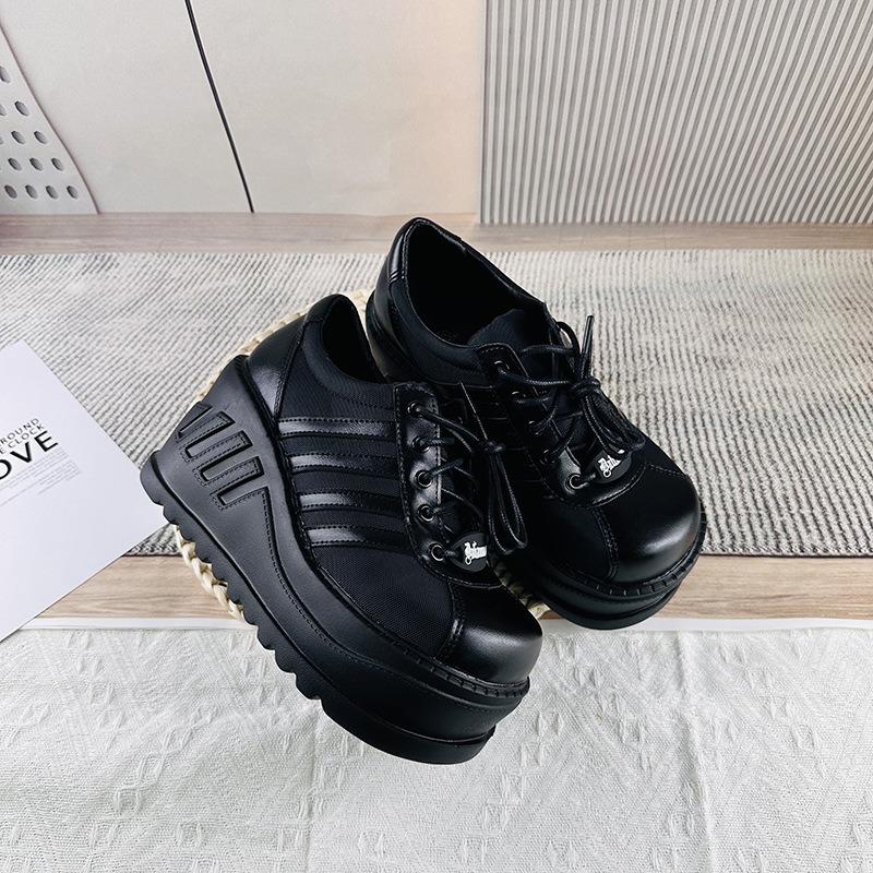 Platform Muffin Shoes Women's New Small Height Increase Slope Heel Single Shoes Spring and Autumn Casual Height Increase Women's Shoes Tide