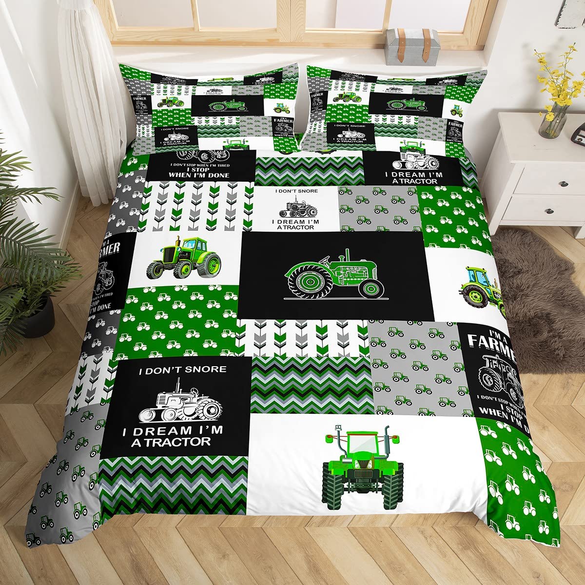 

Comforter Boys Tractor Green Tractors Teens Bedroom Decor Soft Bedding Set Green Heavy Machinery Vehicles Comforter (quilt)-EU Single(135*200cm)3pcs