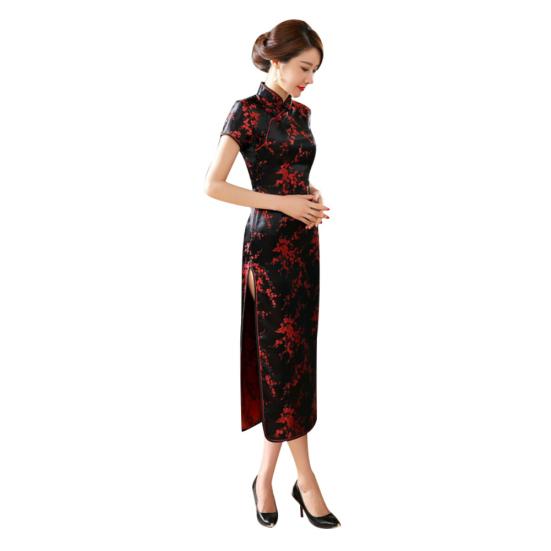 Traditional Chinese Women Long Cheongsam Bridesmaid Short Sleeve Evening Dress