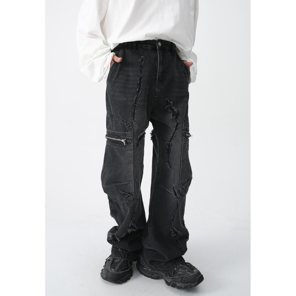 JYL Men's Flare Jeans Spring American Zip Straight High-Street Vibe Denim Pants