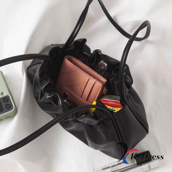 Shirring Long Handle Mini Shoulder Bag (2 Colors)