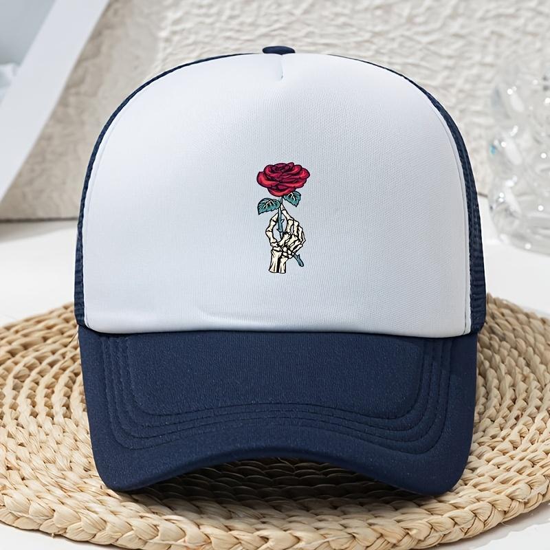 Damenhut Cartoon Skeletthand Rose Bedruckt Schwamm Baseballkappe LKW-Fahrer Webhut Sommer Kreativ