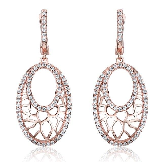 

Серьги из стерлингового серебра 925 пробы с покрытием из розового золота, висячие серьги, двойные овальные серьги с полой веткой для женщин, классические ювелирные украшения