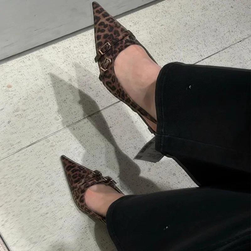 2025 New Spring Summer Leopard Women High Heel Sandals Elegant Pointed Toe Singbacks Shoes Dancing Party Prom Shoes