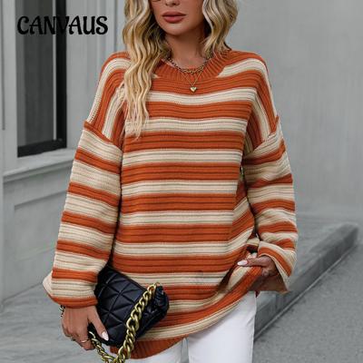 Tricotaj cu dungi pentru femei de toamnă și iarnă de dimensiuni plus mari Pulover pulover cu gât rotund