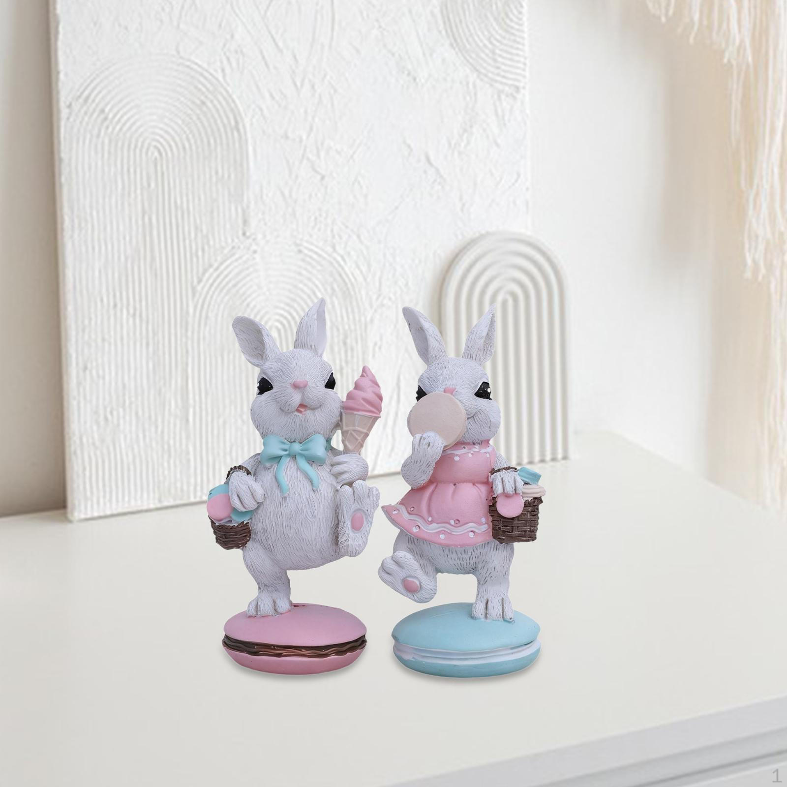 

2x Easter Bunny Figurine Lovely Decoration for Shelf Holiday Indoor